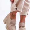 Beige Heeled Low Shoes in Women`s Ankle Boots & Booties with Fabric, Footbed, Upper Height, Heel Height and Platform Height