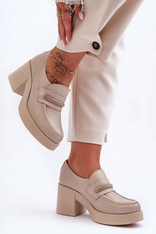 Beige Heeled Low Shoes in Women`s Ankle Boots & Booties with Fabric, Footbed, Upper Height, Heel Height and Platform Height