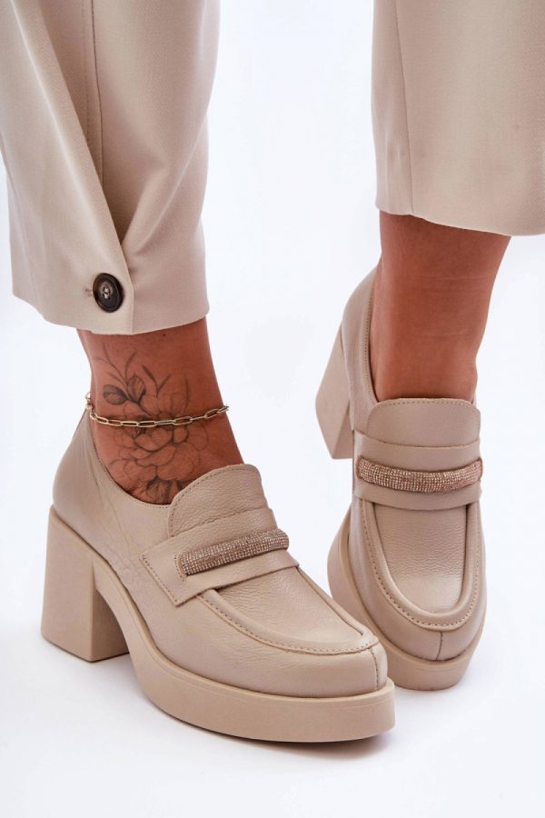 Beige Heeled Low Shoes in Women`s Ankle Boots & Booties with Fabric, Footbed, Upper Height, Heel Height and Platform Height