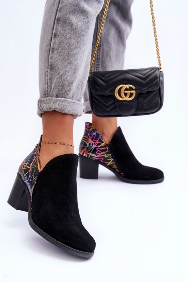 Black Heel Boots in Women`s Ankle Boots & Booties with Fabric, Footbed, Upper Height and Heel Height