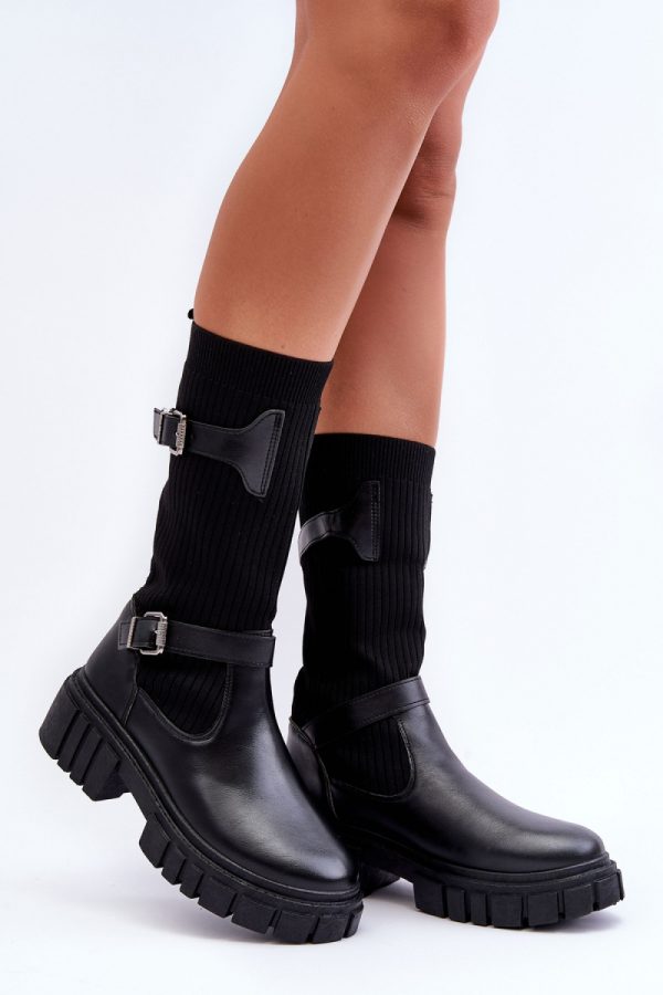 Black Thigh-Hight Boots in Over The Knee High Boots, Thigh High Boots with Fabric, Footbed, Upper Height, Heel Height and Platform Height