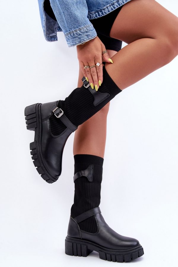Black Thigh-Hight Boots in Over The Knee High Boots, Thigh High Boots with Fabric, Footbed, Upper Height, Heel Height and Platform Height