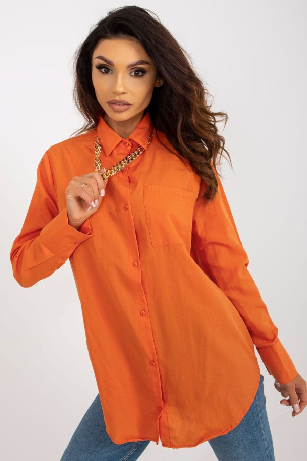 Orange Long Sleeve Shirt in Shirts For Women with Cotton and Polyester