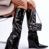 Black Buskin Boots in Over The Knee High Boots, Thigh High Boots with Fabric, Footbed, Upper Height and Heel Height