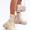 Beige Boots in Women`s Ankle Boots & Booties with Fabric, Warmers, Footbed, Upper Height, Heel Height and Platform Height