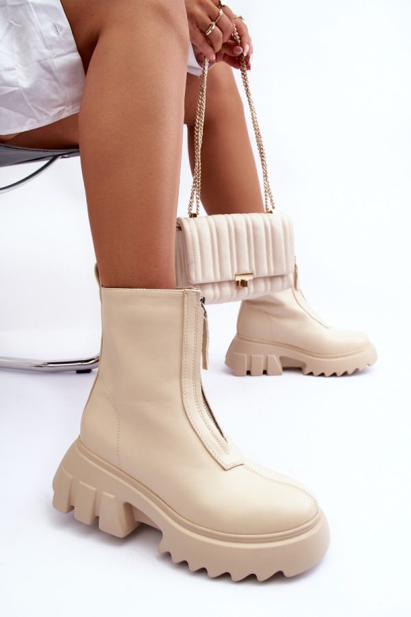 Beige Boots in Women`s Ankle Boots & Booties with Fabric, Warmers, Footbed, Upper Height, Heel Height and Platform Height