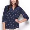 Blue Long Sleeve Shirt in Shirts For Women with Polyester
