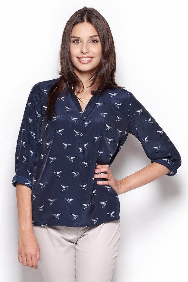 Blue Long Sleeve Shirt in Shirts For Women with Polyester