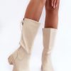 Beige Thigh-Hight Boots in Over The Knee High Boots, Thigh High Boots with Fabric, Warmers, Footbed, Upper Height, Heel Height and Platform Height