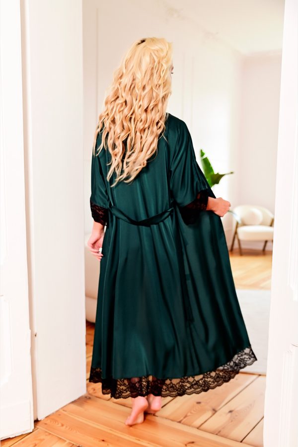 Green Long Bathrobe in Dressing Gowns, Bathrobes For Women with Spandex and Polyester
