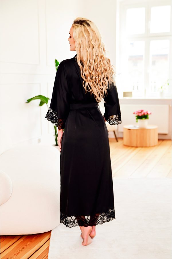 Black Long Bathrobe in Dressing Gowns, Bathrobes For Women with Spandex and Polyester