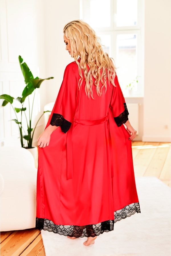 Red Long Bathrobe in Dressing Gowns, Bathrobes For Women with Spandex and Polyester