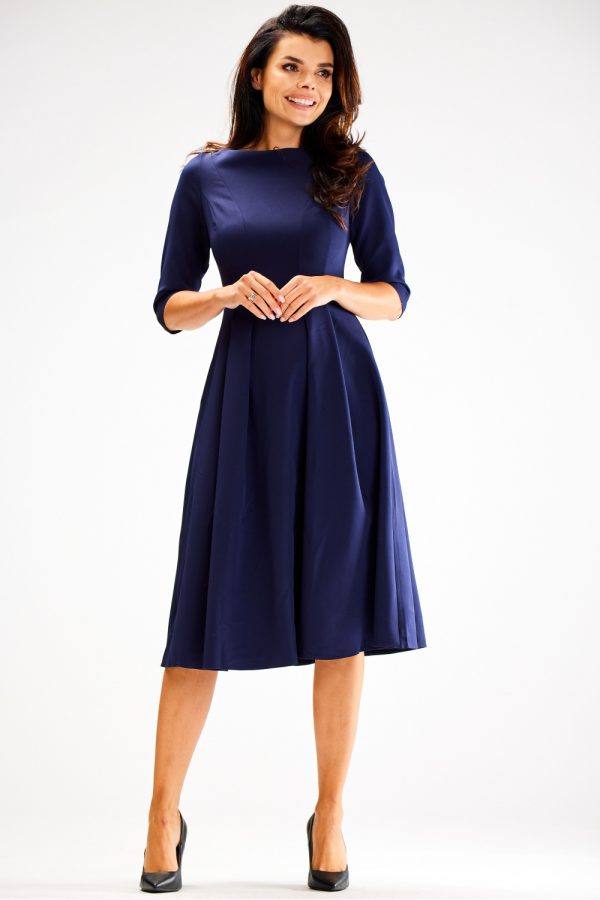 Navy Blue Daydress in Day Dresses with Spandex, Polyester and Viscose