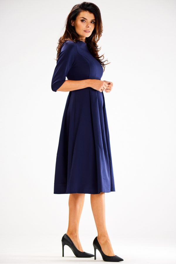 Navy Blue Daydress in Day Dresses with Spandex, Polyester and Viscose