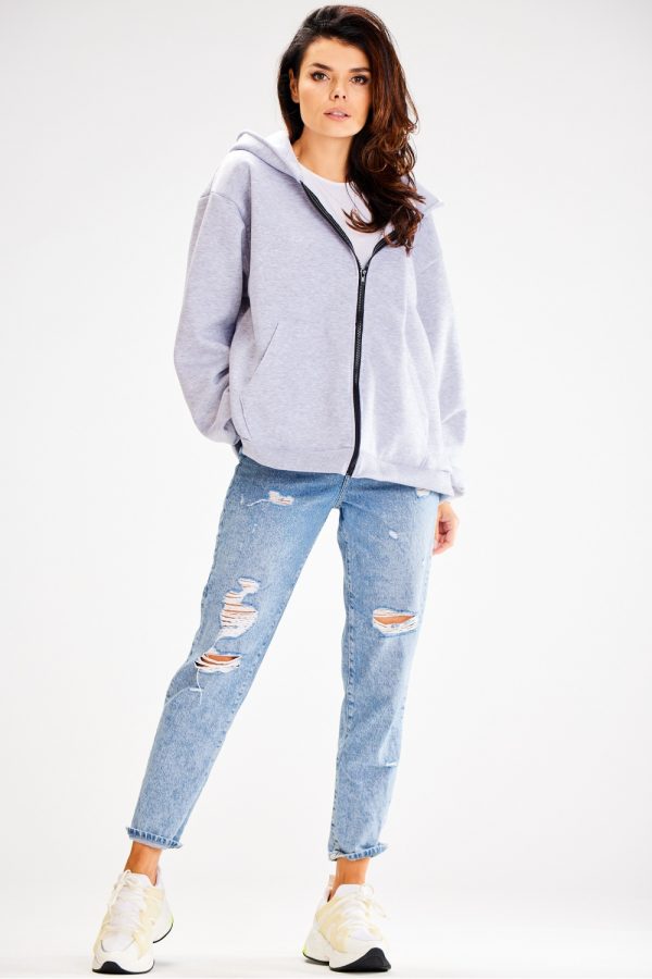 Grey Sweatshirt in Sweatshirts For Women with Cotton and Spandex