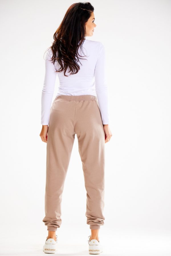Beige Tracksuit Trousers in Women`s Tracksuit Bottoms, Sports Pants with Cotton and Spandex