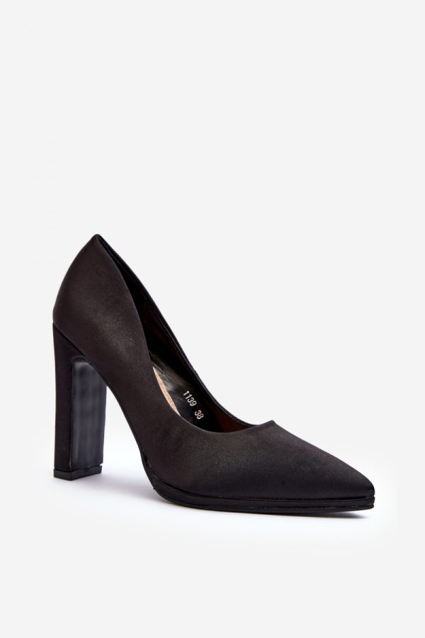 Black Block Heel Pumps in High Heel Pumps with Fabric, Footbed and Heel Height