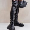 Black Heel Boots in Over The Knee High Boots, Thigh High Boots with Fabric, Warmers, Footbed, Upper Height, Heel Height and Platform Height