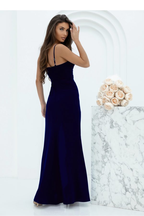Navy Blue Long Dress in Evening Dresses with Cotton, Spandex and Polyester