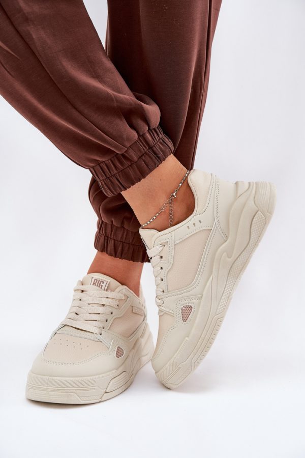 Beige Sport Shoes in Women`s Athletic Shoes, Trainers, Sneakers with Fabric, Footbed, Upper Height and Platform Height