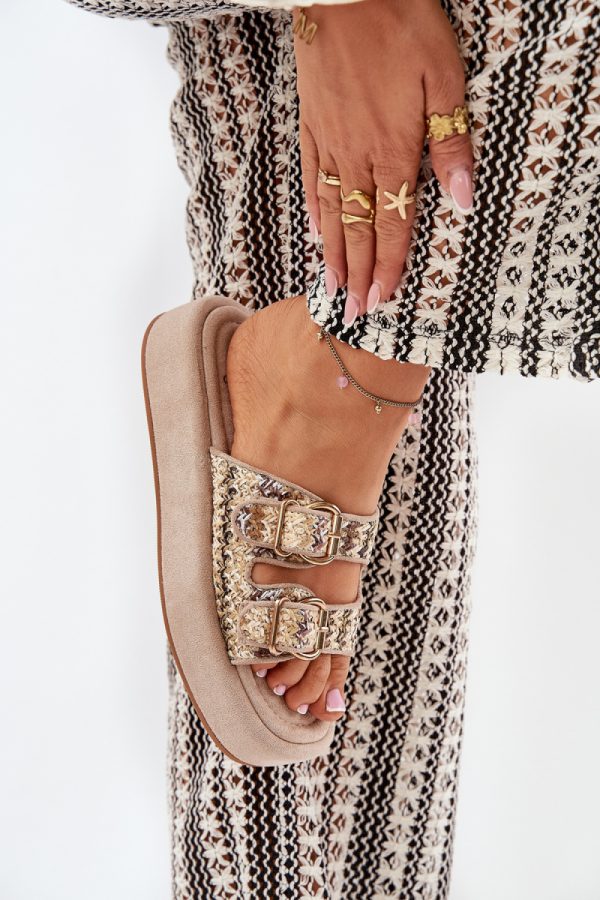Beige Platform Sandals in Sandals & Flip-Flops For Women with Fabric, Footbed and Platform Height