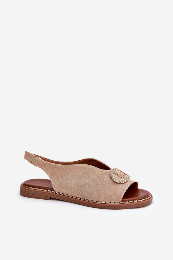Beige Sandals in Sandals & Flip-Flops For Women with Fabric, Footbed and Heel Height