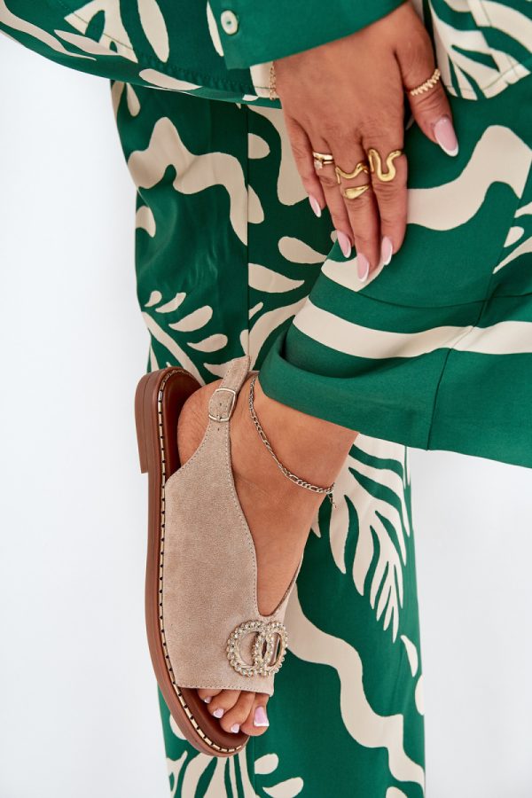 Beige Sandals in Sandals & Flip-Flops For Women with Fabric, Footbed and Heel Height