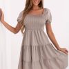 Beige Daydress in Day Dresses with Cotton and Spandex