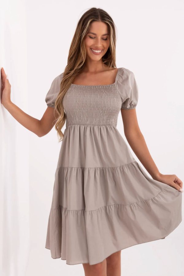 Beige Daydress in Day Dresses with Cotton and Spandex