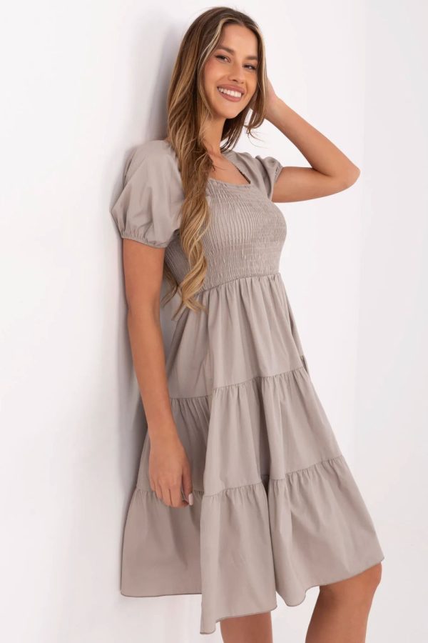 Beige Daydress in Day Dresses with Cotton and Spandex