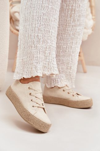 1082218.jpg Beige Sneakers in Women`s Athletic Shoes, Trainers, Sneakers with Fabric, Footbed, Upper Height and Platform Height