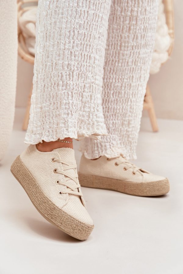 Beige Sneakers in Women`s Athletic Shoes, Trainers, Sneakers with Fabric, Footbed, Upper Height and Platform Height