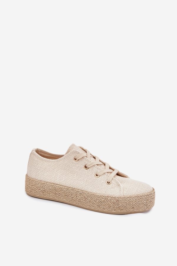 Beige Sneakers in Women`s Athletic Shoes, Trainers, Sneakers with Fabric, Footbed, Upper Height and Platform Height