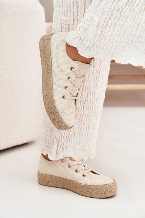 Beige Sneakers in Women`s Athletic Shoes, Trainers, Sneakers with Fabric, Footbed, Upper Height and Platform Height