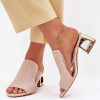 Beige Heeled Sandals in Sandals & Flip-Flops For Women with Fabric, Footbed and Heel Height