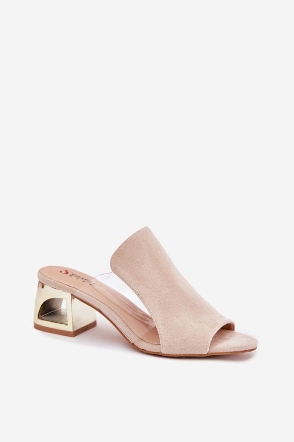 Beige Heeled Sandals in Sandals & Flip-Flops For Women with Fabric, Footbed and Heel Height