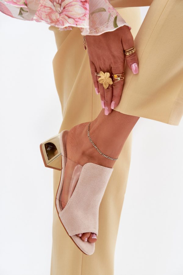 Beige Heeled Sandals in Sandals & Flip-Flops For Women with Fabric, Footbed and Heel Height