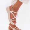 Beige Platform Sandals in Sandals & Flip-Flops For Women with Fabric, Footbed and Platform Height