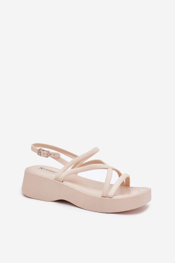 Beige Platform Sandals in Sandals & Flip-Flops For Women with Fabric, Footbed and Platform Height