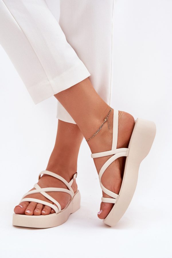 Beige Platform Sandals in Sandals & Flip-Flops For Women with Fabric, Footbed and Platform Height