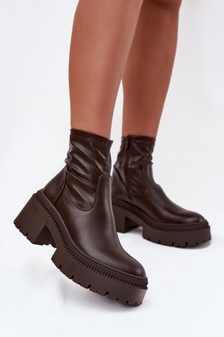 Brown Boots in Women`s Ankle Boots & Booties with Fabric, Footbed, Upper Height, Heel Height and Platform Height