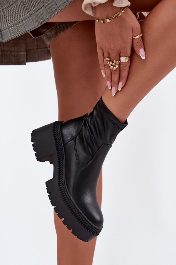 Black Boots in Women`s Ankle Boots & Booties with Fabric, Footbed, Upper Height, Heel Height and Platform Height