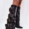 Black Heel Boots in Over The Knee High Boots, Thigh High Boots with Fabric, Footbed, Upper Height and Heel Height