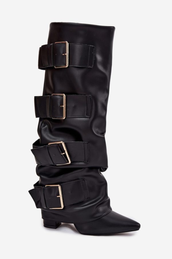 Black Heel Boots in Over The Knee High Boots, Thigh High Boots with Fabric, Footbed, Upper Height and Heel Height