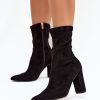 Black Heel Boots in Women`s Ankle Boots & Booties with Fabric, Footbed, Upper Height and Heel Height