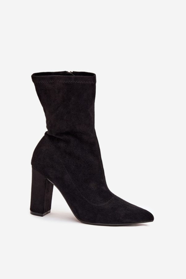 Black Heel Boots in Women`s Ankle Boots & Booties with Fabric, Footbed, Upper Height and Heel Height