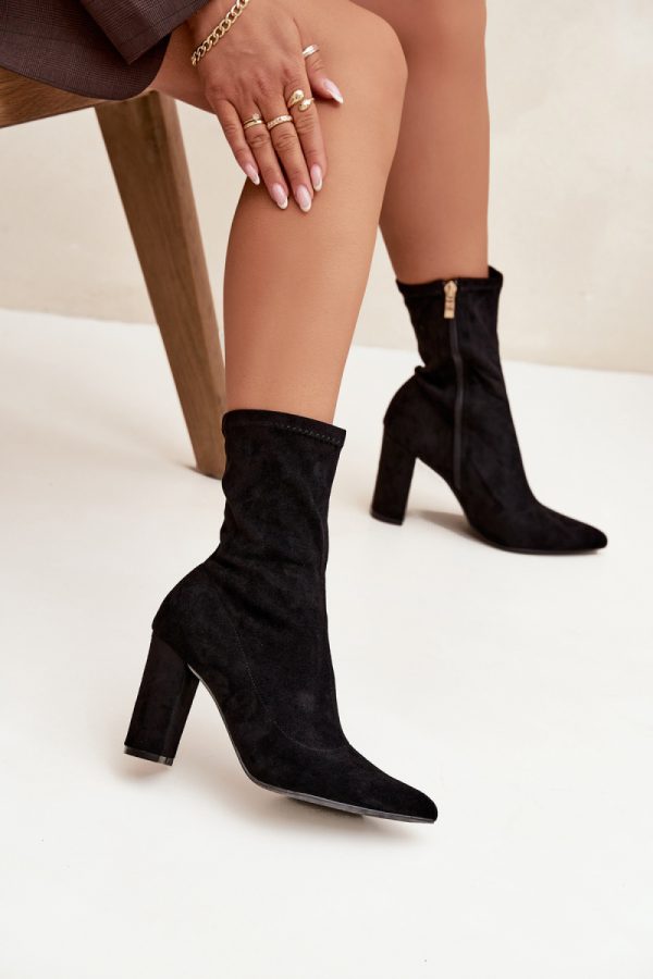 Black Heel Boots in Women`s Ankle Boots & Booties with Fabric, Footbed, Upper Height and Heel Height
