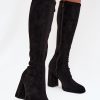 Black Heel Boots in Over The Knee High Boots, Thigh High Boots with Fabric, Footbed, Upper Height and Heel Height