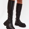 Black Thigh-Hight Boots in Over The Knee High Boots, Thigh High Boots with Fabric, Footbed, Upper Height and Platform Height
