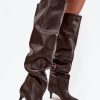 Brown Heel Boots in Over The Knee High Boots, Thigh High Boots with Fabric, Footbed, Upper Height and Heel Height